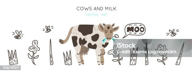 Vetores de Vacas E Jogo Do Vetor Do Leite e mais imagens de Alergia - Alergia, Animal, Animal de Fazenda