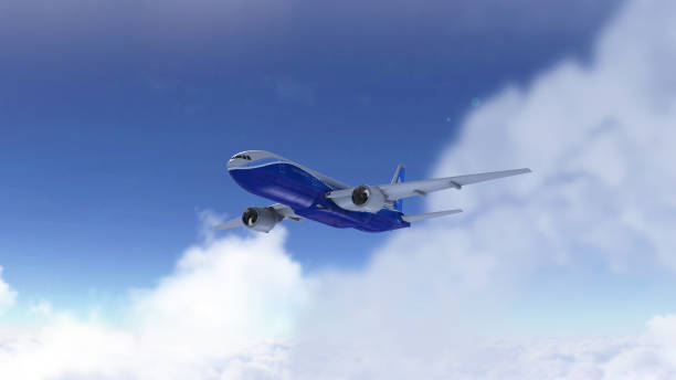 istock Passenger airplane flying over the cloudy sky. Modern airliner journey. 3D render 1136793901