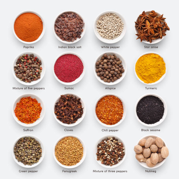 istock Different kinds of spices on white background 1136794685
