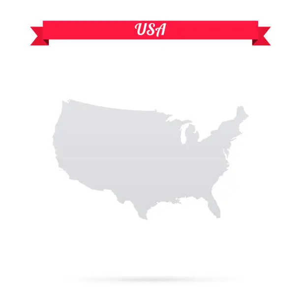 Vector illustration of USA map on white background with red banner