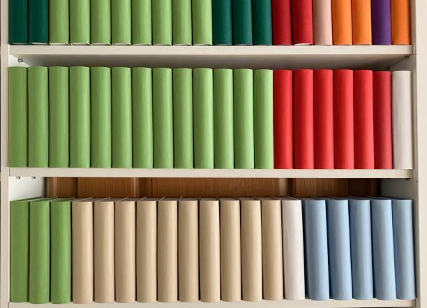 istock Colorful generic books in white shelves 1136797817