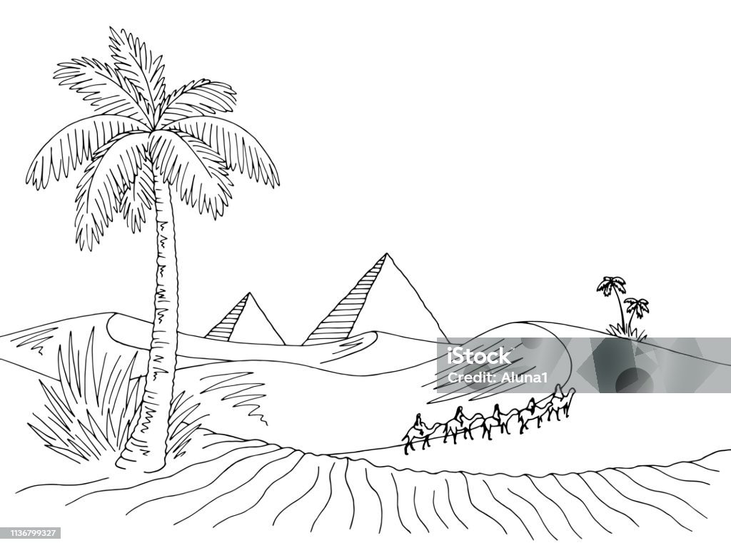 Desert graphic black white landscape sketch illustration vector Desert Area stock vector