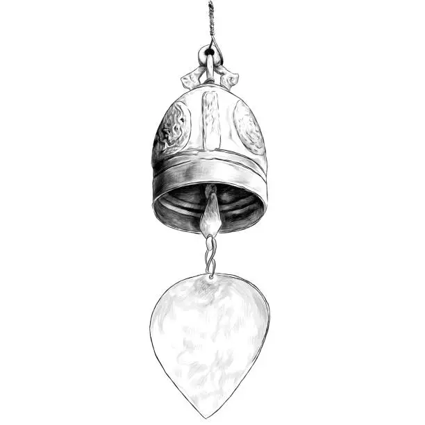 Vector illustration of metal bell in Buddhist temple