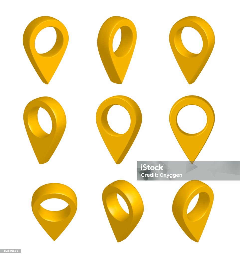Pin Isometric Location Yellow Pointers Set Isolated Map Navigation 3d Pins Isometric ...