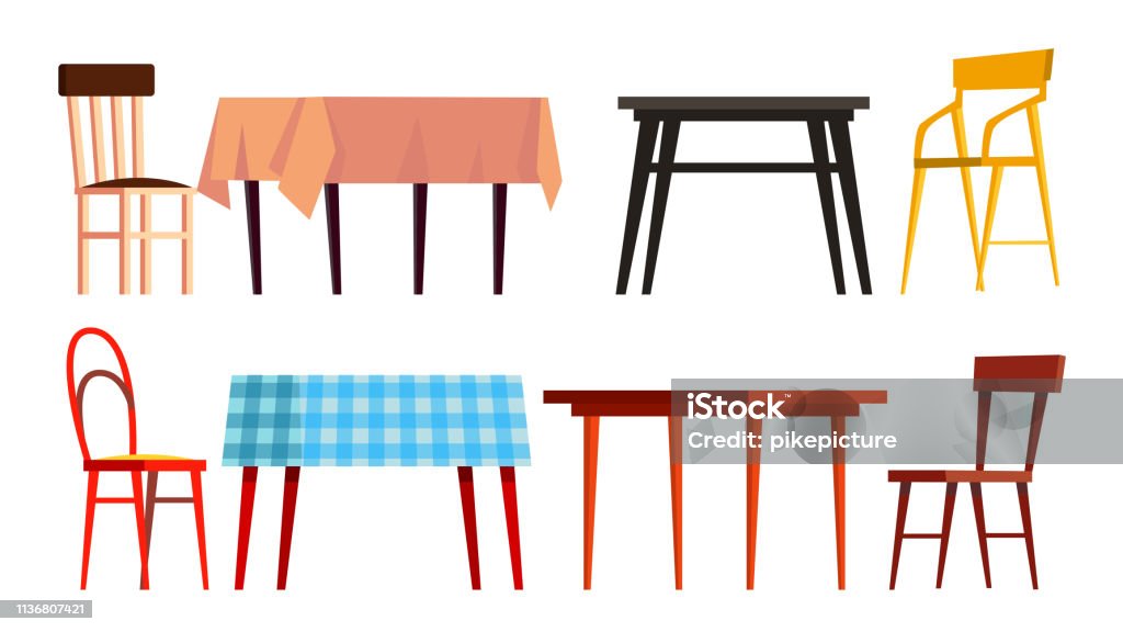 Home Table Chair Icon Set Vector Wooden Dinner Furniture Isolated Flat  Cartoon Illustration Stock Illustration - Download Image Now - iStock