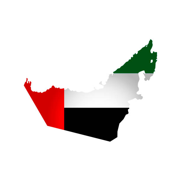 ilustraciones, imágenes clip art, dibujos animados e iconos de stock de icono de ilustración simplificada de vector aislado con silueta del mapa de emiratos árabes unidos. bandera nacional. - united arab emirates flag united arab emirates flag interface icons