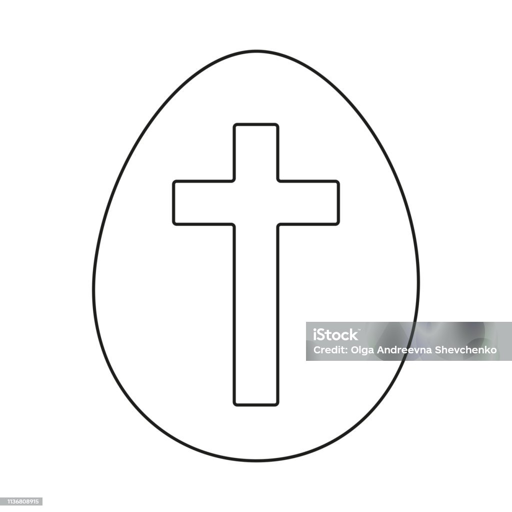Line art black and white easter egg Line art black and white easter egg. Cross christianity symbol. Easter themed vector illustration for icon, stamp, label, certificate, brochure, gift card, poster, coupon or banner decoration Coloring stock vector