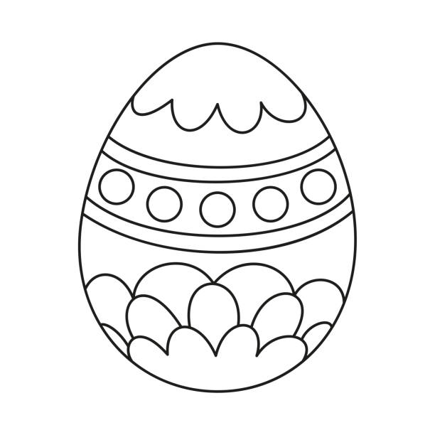 ilustraciones, imágenes clip art, dibujos animados e iconos de stock de línea arte negro y blanco pintado huevo de pascua - easter egg paint black and white drawing