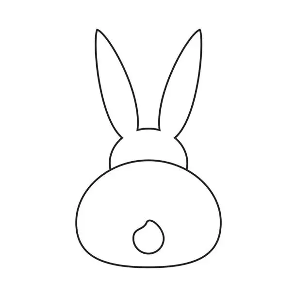 Vector illustration of Line art black and white bunny back