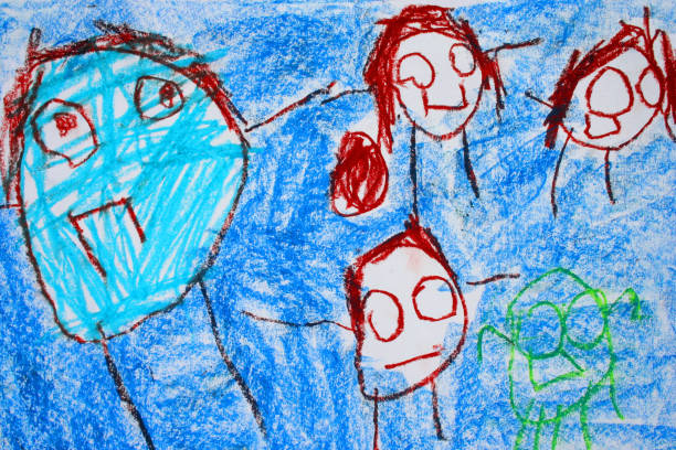 istock childish drawn people, painting as background 1136809112