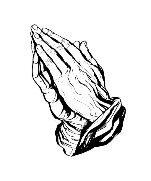 ilustraciones, imágenes clip art, dibujos animados e iconos de stock de manos rezando pegatina blanca - religious icon