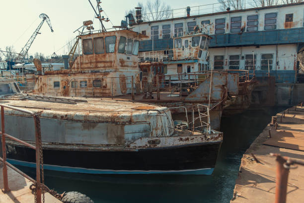 Rust from seawater on white painted ship hull