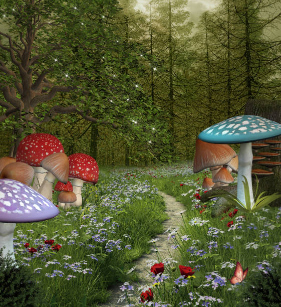 Enchanted nature series - Pathway in the green fantasy forest – 3D illustration