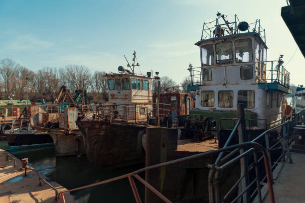 Old abandoned industrial river port