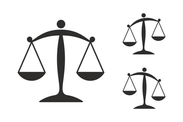 Symbols of justice on white background Symbols of justice on white background equal arm balance stock illustrations