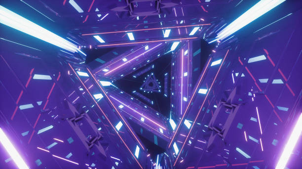 istock Triangle tunnel made of blue and purple neons 1136819887