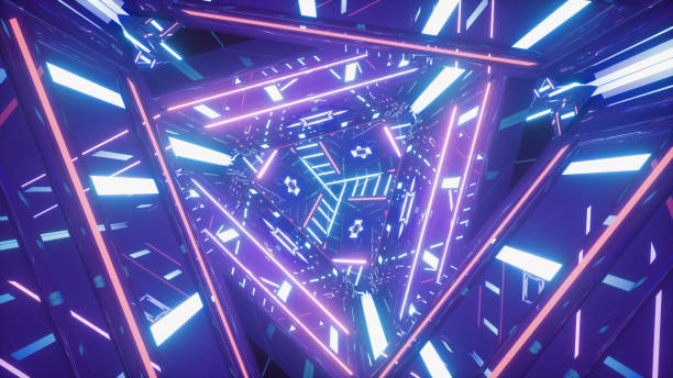 istock Triangle tunnel made of blue and purple neons 1136819892