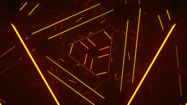 Triangle tunnel made of brown and orange neons
