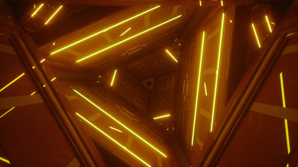 istock Triangle tunnel made of brown and orange neons 1136819902