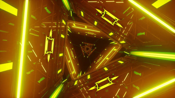 istock Triangle space made of green and orange neons 1136819911