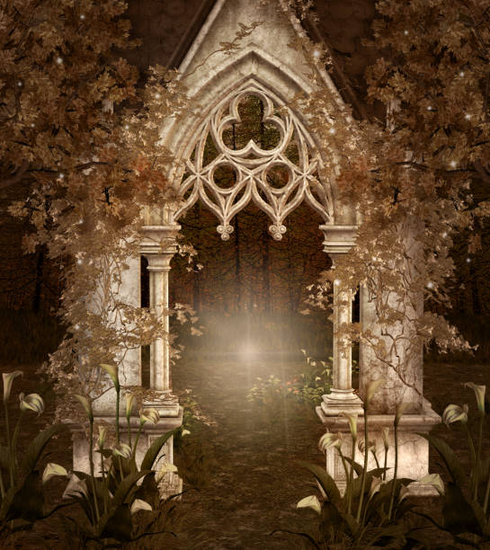Enchanted passage in the dark woods – 3D illustration