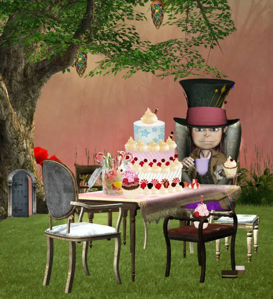 The mad hatter banquet - illustration inspired by an old fairy tale – 3D illustration