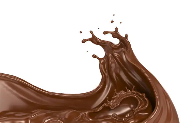 Photo of dark chocolate or cocoa splash in wave shape.