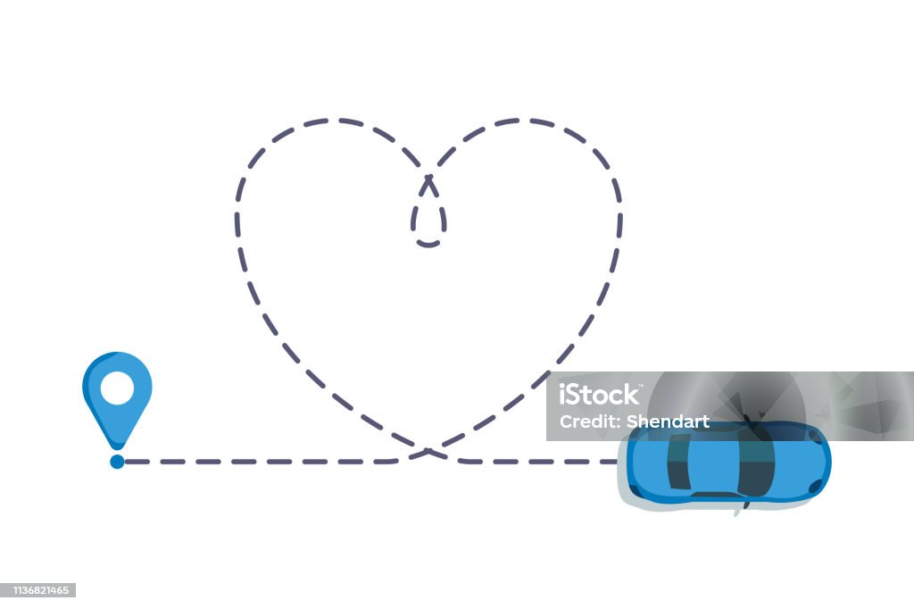 Love car route. Romantic travel, heart dashed line trace and routes. Hearted vehicle path, dotted love valentine day drawing isolated  illustration Love car route. Romantic travel, heart dashed line trace and routes. Hearted vehicle path, dotted love valentine day drawing isolated  illustration. Arrival Departure Board stock illustration