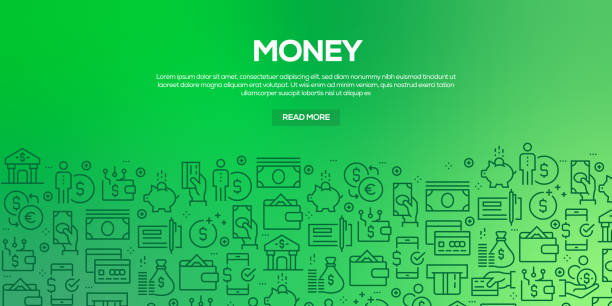 Vector set of design templates and elements for Money in trendy linear style - Seamless patterns with linear icons related to Money - Vector Vector set of design templates and elements for Money in trendy linear style - Seamless patterns with linear icons related to Money - Vector banking patterns stock illustrations