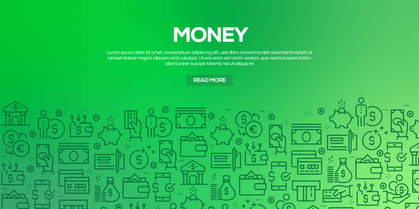Vector set of design templates and elements for Money in trendy linear style - Seamless patterns with linear icons related to Money - Vector Vector set of design templates and elements for Money in trendy linear style - Seamless patterns with linear icons related to Money - Vector bank financial building designs stock illustrations