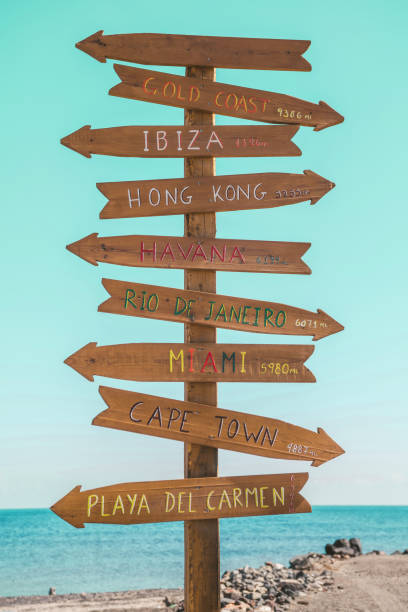 istock Direction signpost with distance to many different countries 1136823575