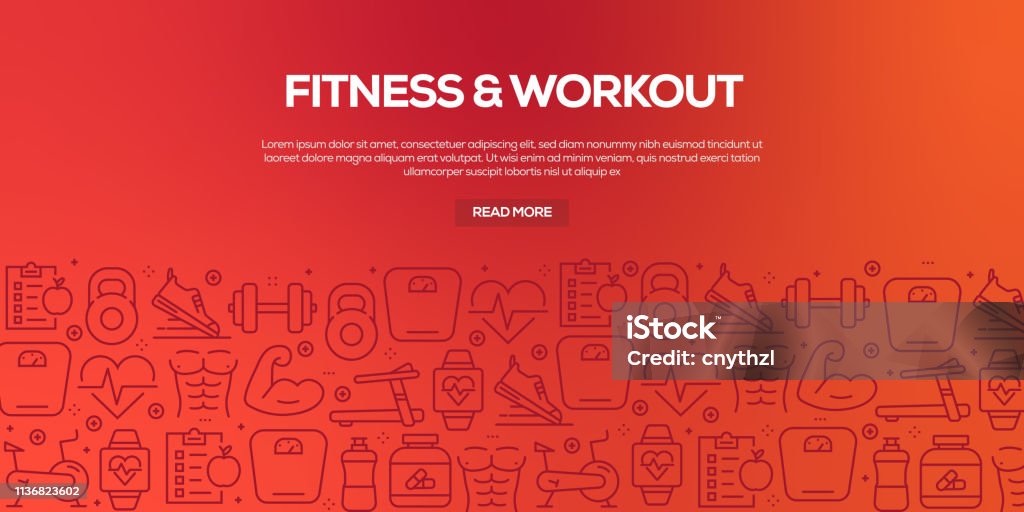 Vector set of design templates and elements for Fitness in trendy linear style - Seamless patterns with linear icons related to Fitness - Vector Healthy Lifestyle stock vector