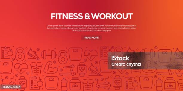Vector Set Of Design Templates And Elements For Fitness In Trendy Linear Style Seamless Patterns With Linear Icons Related To Fitness Vector Stock Illustration - Download Image Now