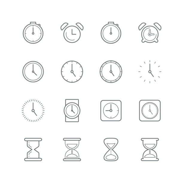 ilustrações, clipart, desenhos animados e ícones de ícones da linha do pulso de disparo de tempo - clock face clock countdown time