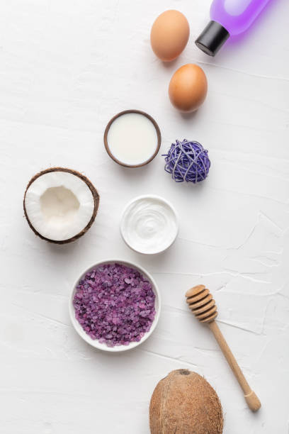 istock Organic cosmetic with sea salt, coconut. Top view 1136825567