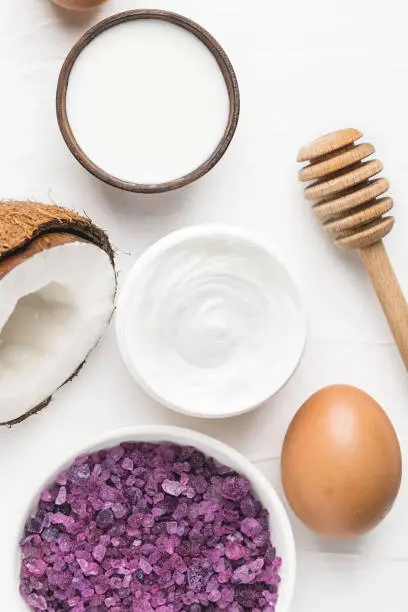 Organic cosmetic with sea salt, coconut and eggs