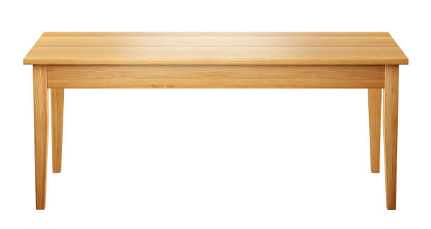 istock wooden table isolated on white background with clipping path included, 3D render 1136826852