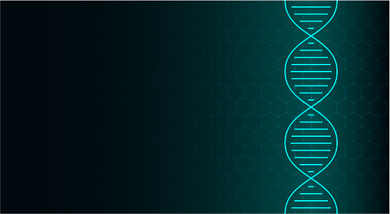 Abstract DNA molecule, neon helix on green background. Medical science, genetic, biotechnology, chemistry, biology. Vector illustration.