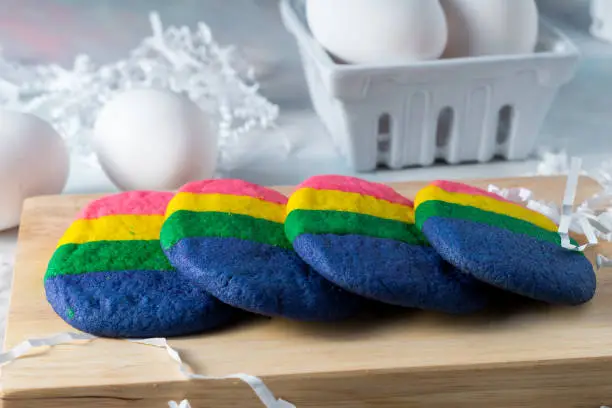 Photo of Easter Egg Rainbow Cookies on Cutting Board