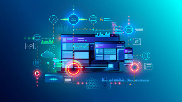 ilustrações de stock, clip art, desenhos animados e ícones de website, app design development. technology software, code. programming, ui, ux concept. - coding algorithm computer software computer language