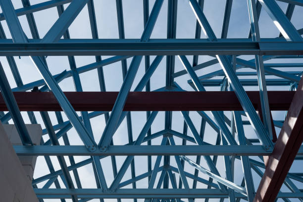 istock Structure of steel roof frame for building construction. 1136830099