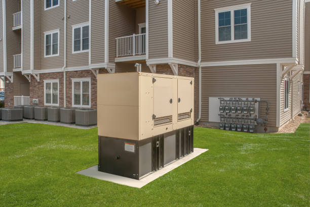 Industrial Diesel Generator. Standby generator. Diesel Generator for Office Building connected to the Control Panel with Cable Wire. Backup Generator Power. generator photos stock pictures, royalty-free photos & images
