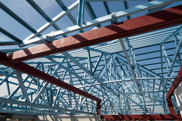 istock Structure of steel roof frame for building construction. 1136830110