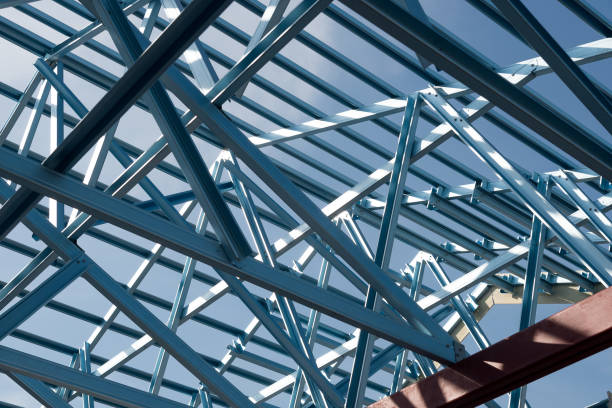 istock Structure of steel roof frame for building construction. 1136830139
