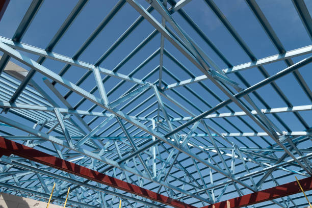 istock Structure of steel roof frame for building construction. 1136830168