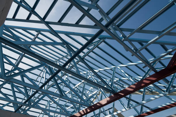 istock Structure of steel roof frame for building construction. 1136830185