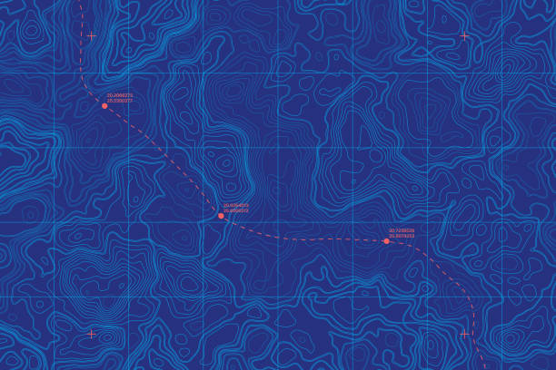 개념적 벡터 해 깊이 지형 지도 - map topography topographic map symbol stock illustrations