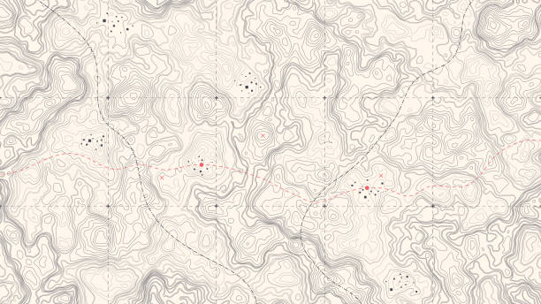 vintage rinci kontur topografi peta vektor - alam dan lanskap ilustrasi stok