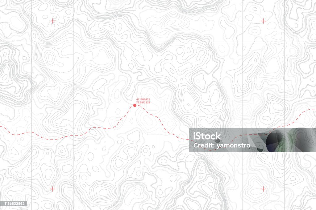 Lie Of The Ground Vector Lie Of The Ground Vector Topographic Detailed Map With Route And Coordinates Abstract Background Map stock vector