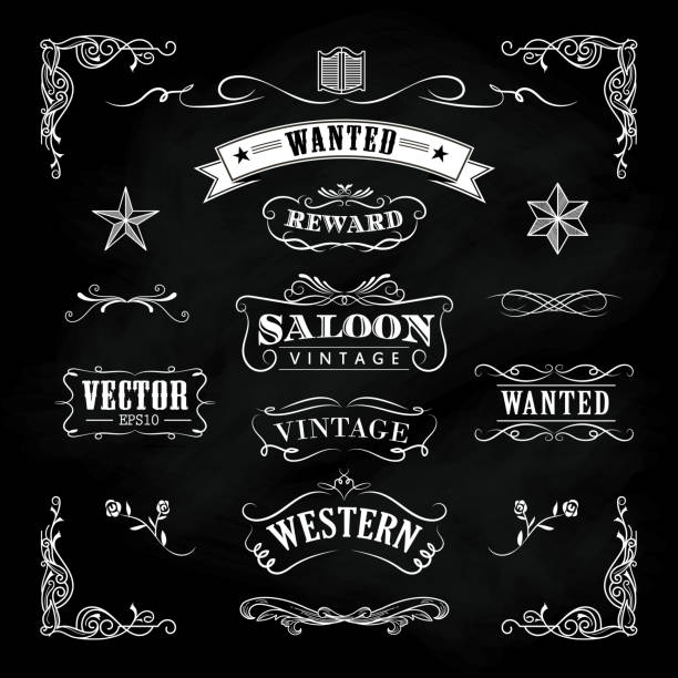 illustrations, cliparts, dessins animés et icônes de western à la main dessiné tableau noir bannières badge vintage vecteur - saloon
